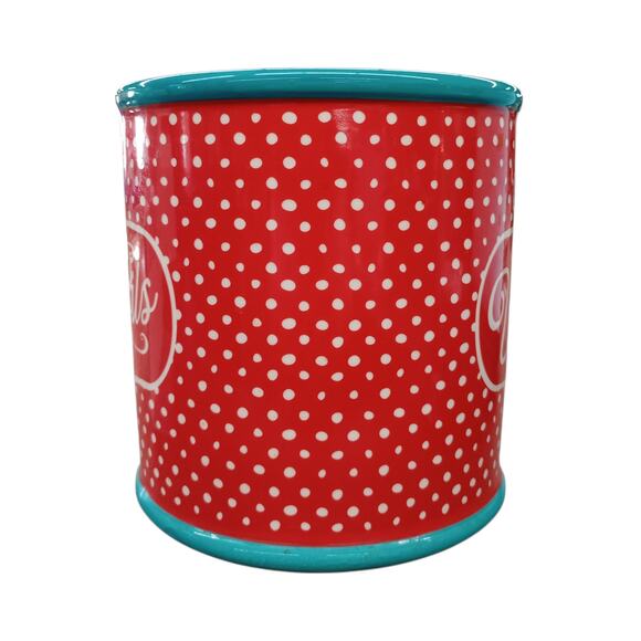 Pioneer Woman Red Polka Dot Utensils Crock With Teal Trim Farmhouse Country - Picture 2 of 4
